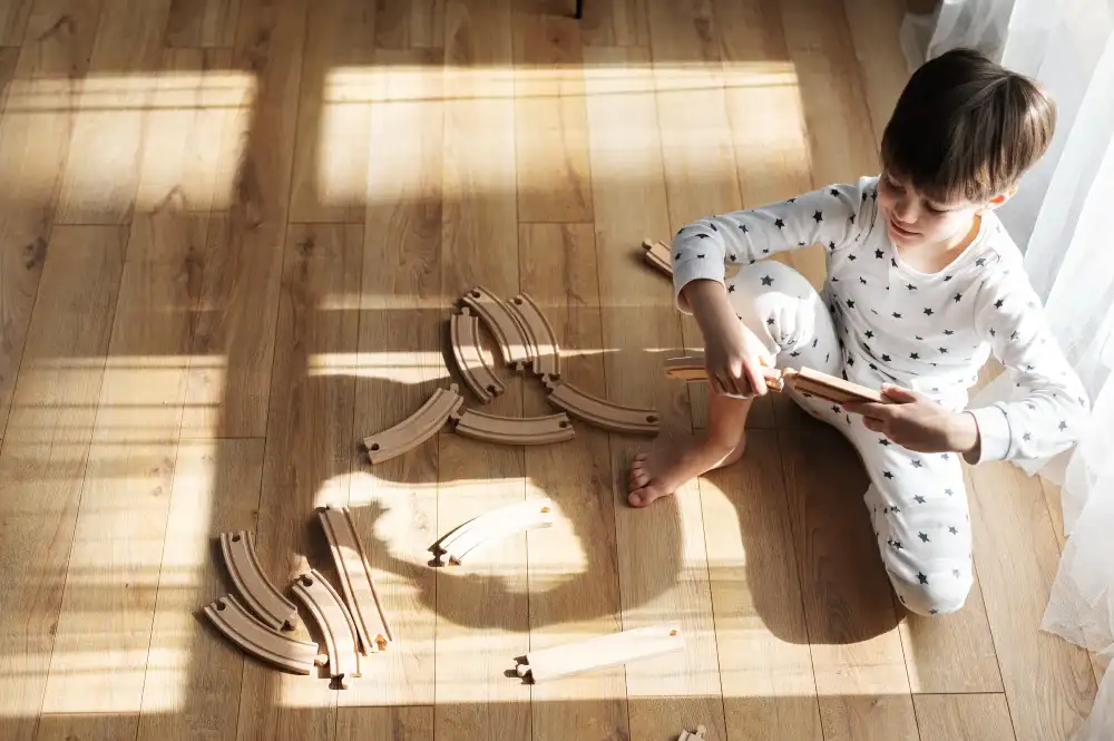 Engineered timber planks laid in a modern open-plan space